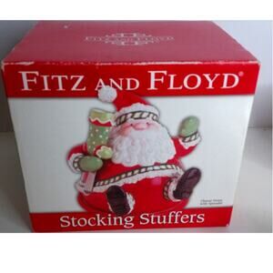 Fitz And Floyd Stocking Stuffers Santa Cheese Dome With Spreaders New